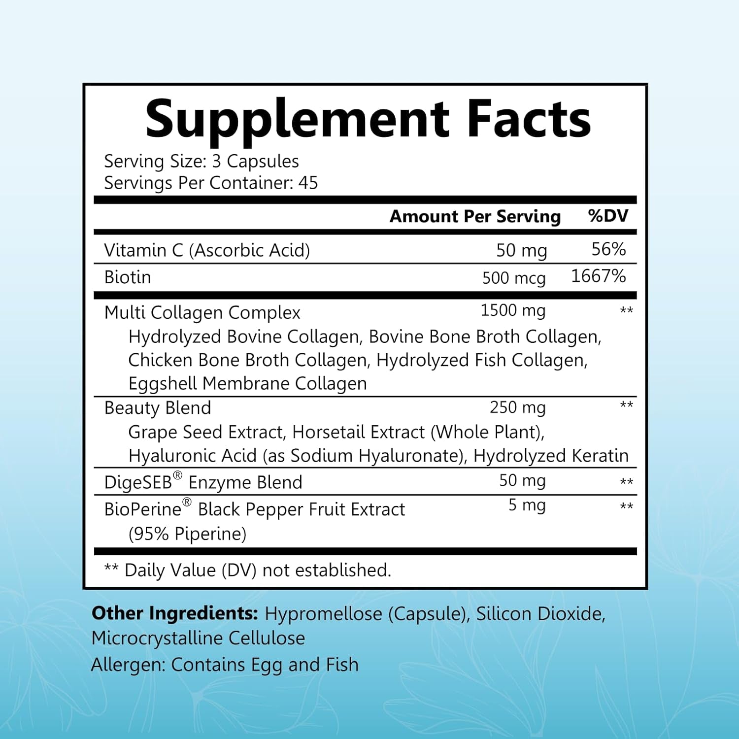 Bioschwartz Hydrolyzed Collagen Peptide Capsules - Multi Collagen Supplements for Women Types I, II, III, V, X with Vitamin C, Biotin, Keratin and Hyaluronic Acid for Skin, Hair & Nails - 135Ct