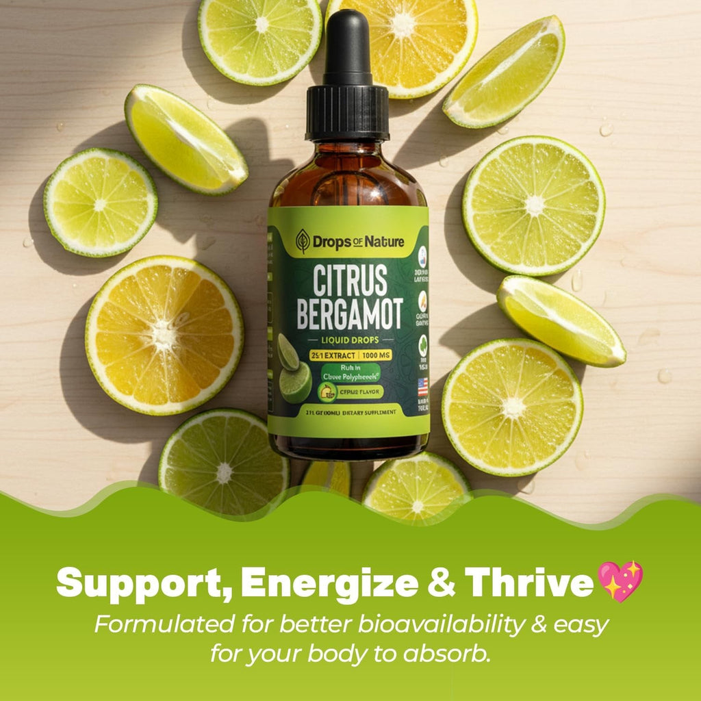 Citrus Bergamot Extract 25:1 Liquid Drops – Vegan, Gluten-Free – Comparable to Resveratrol and Berberine Supplement – 1000Mg Bergamot Supplement for Heart Wellness and Metabolic Support (Citrus,60Ml)