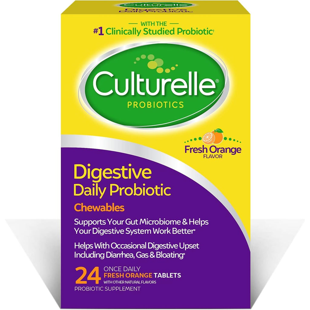 Culturelle Digestive Health Daily Probiotic Chewables, Probiotic for Men and Women, Most Clinically Studied Probiotic Strain, 10 Billion Cfus, Supports Occasional Diarrhea, Gas & Bloating, 24 Count