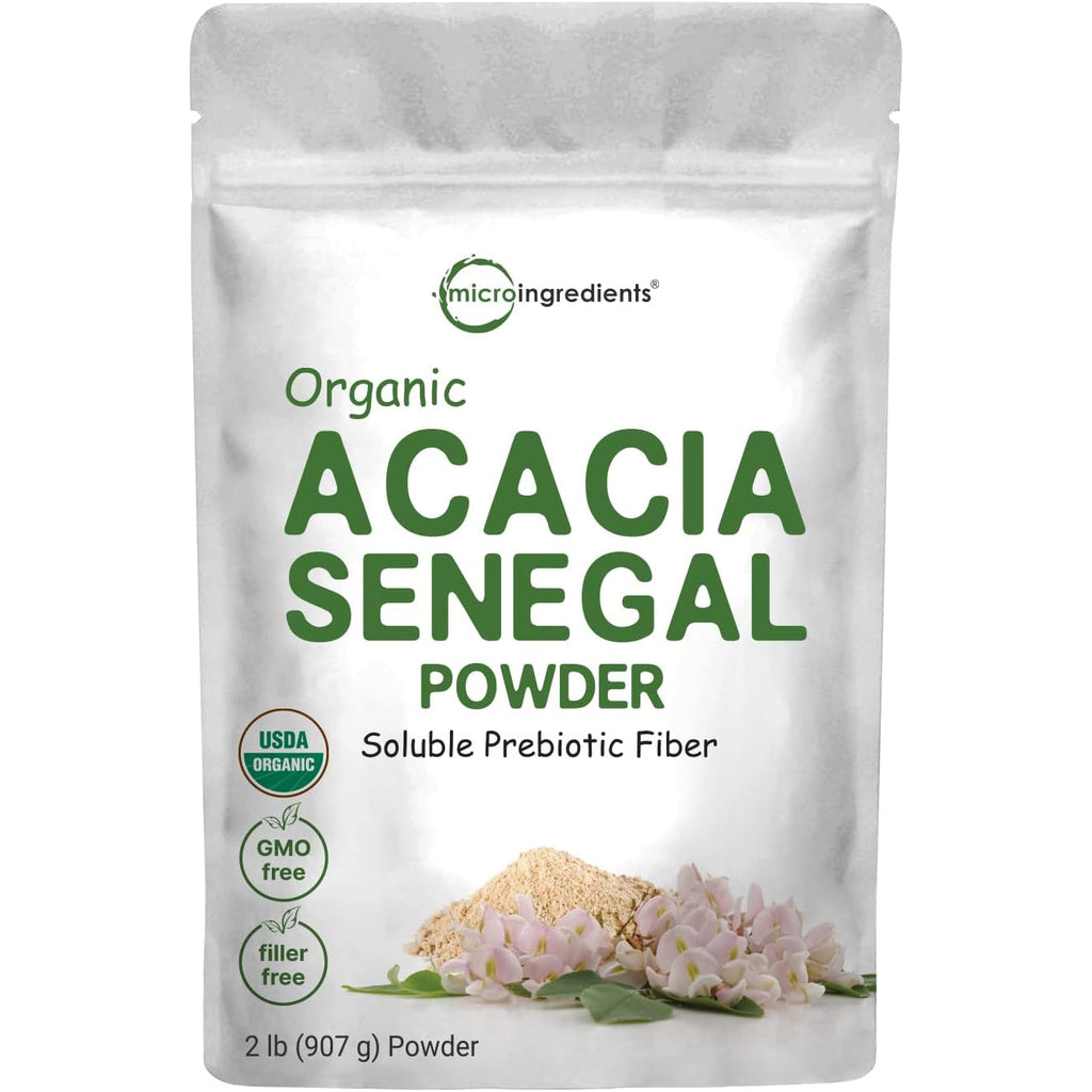 Micro Ingredients Organic Acacia Senegal Fiber Powder, 2 Lb | Instant Soluble Fiber | Plant-Based Prebiotic for Gut & Digestive Health | Non-Gmo, Gluten-Free, Vegan