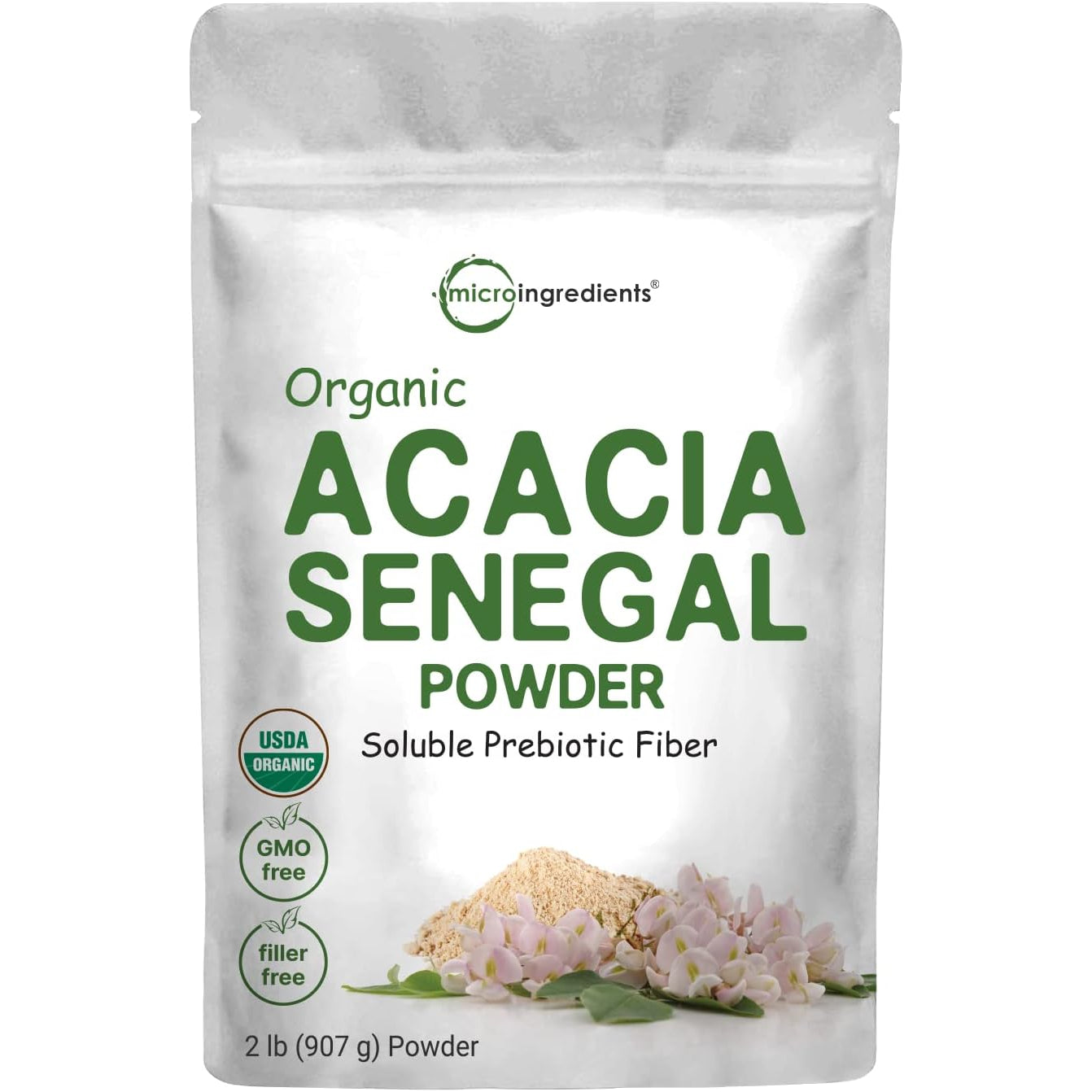 Micro Ingredients Organic Acacia Senegal Fiber Powder, 2 Lb | Instant Soluble Fiber | Plant-Based Prebiotic for Gut & Digestive Health | Non-Gmo, Gluten-Free, Vegan