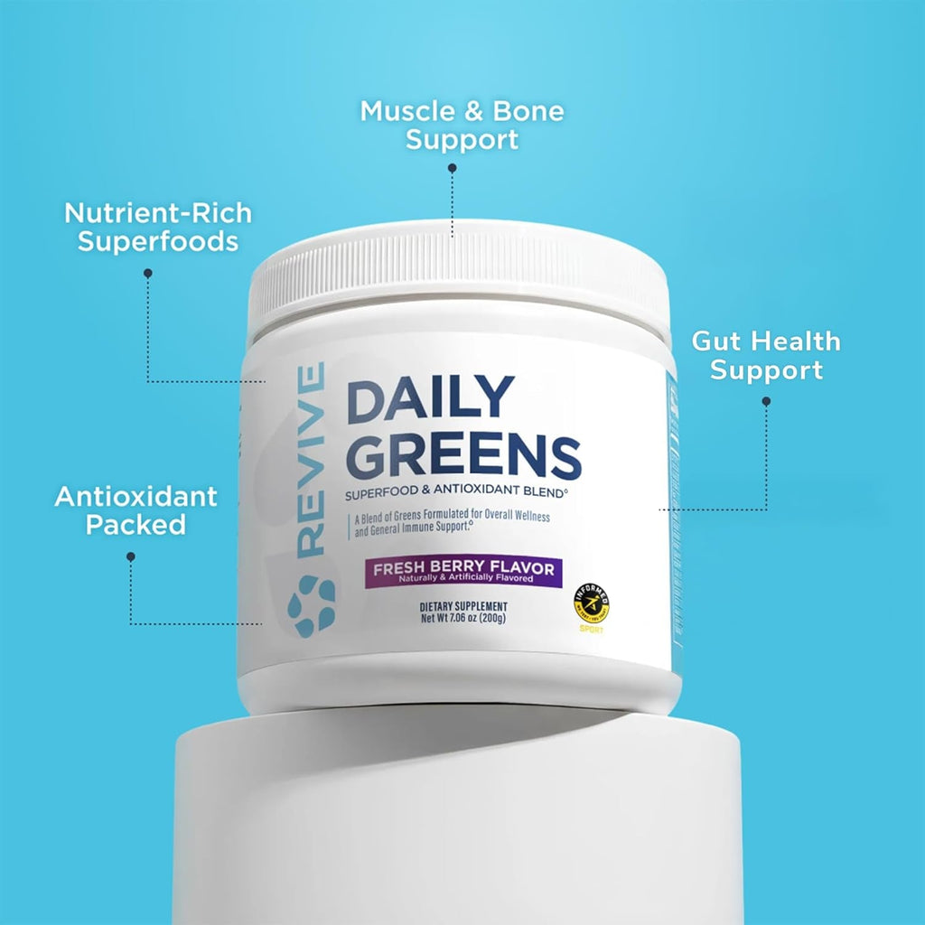 Revive MD Daily Green Powder Superfood (Fresh Berry) - Supergreens Powder to Support Energy Levels - Green Juice That Improves Fiber Intake - Vegetable Supports Digestion and Gut Health (30 Servings)