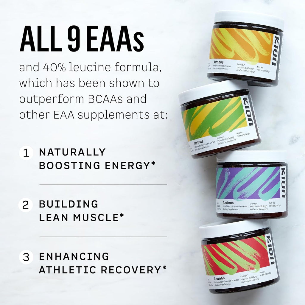 Kion Aminos Essential Amino Acids Powder - Amino Acid Nutritional Supplements, Aminos Powder, Essential Amino Energy No Caffeine, Eaas Amino Acids Powder, BCAA EAA - 30 Servings, Mango