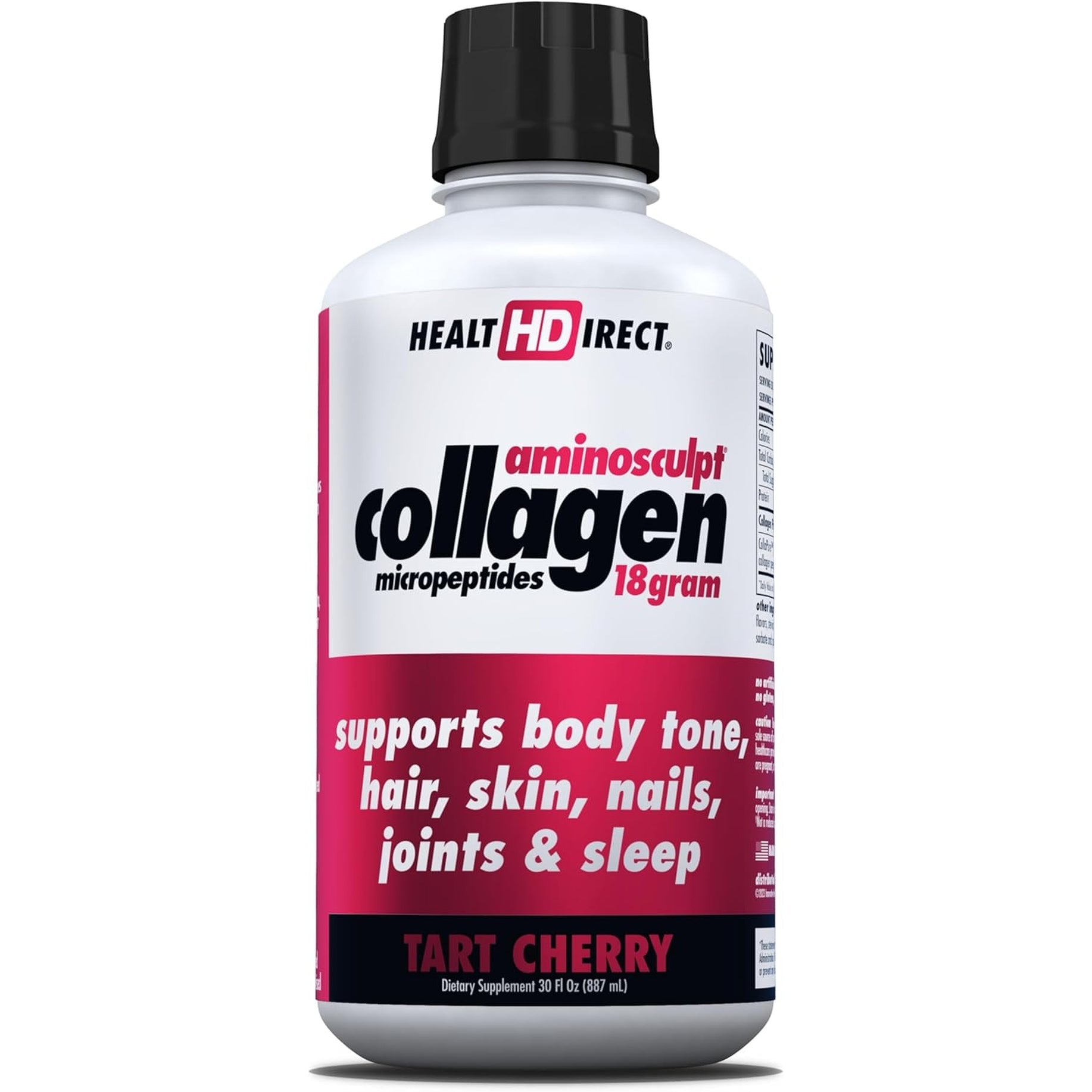 HEALTH DIRECT Aminosculpt Sugar-Free Collagen Supplement - High Potency Medical-Grade Protein for Hair, Skin, Nails & Joints, Grass-Fed, Non-Gmo, Liquid Collagen - Tart Cherry - 30 Fl Oz