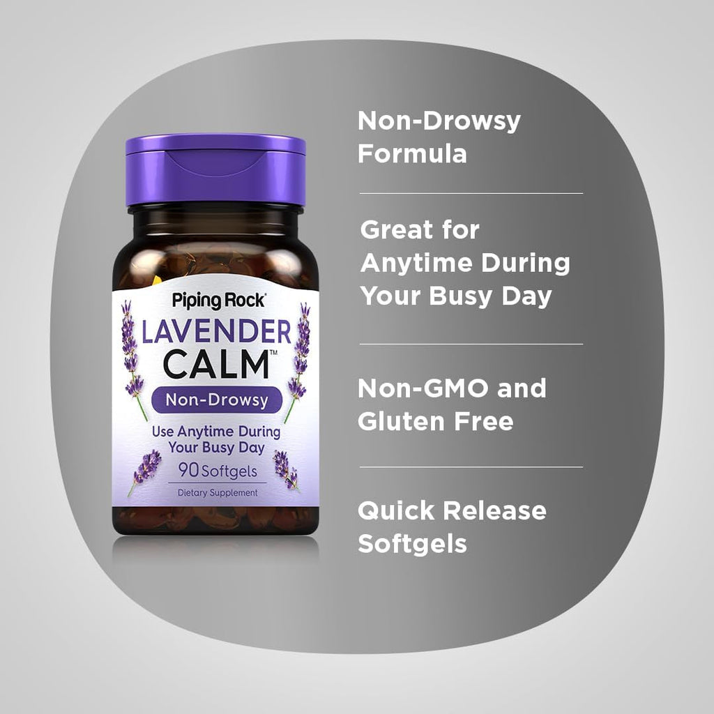 Piping Rock Lavender Calm Pills | 90 Softgels | Non-Drowsy Supplement | Non GMO, Gluten Free
