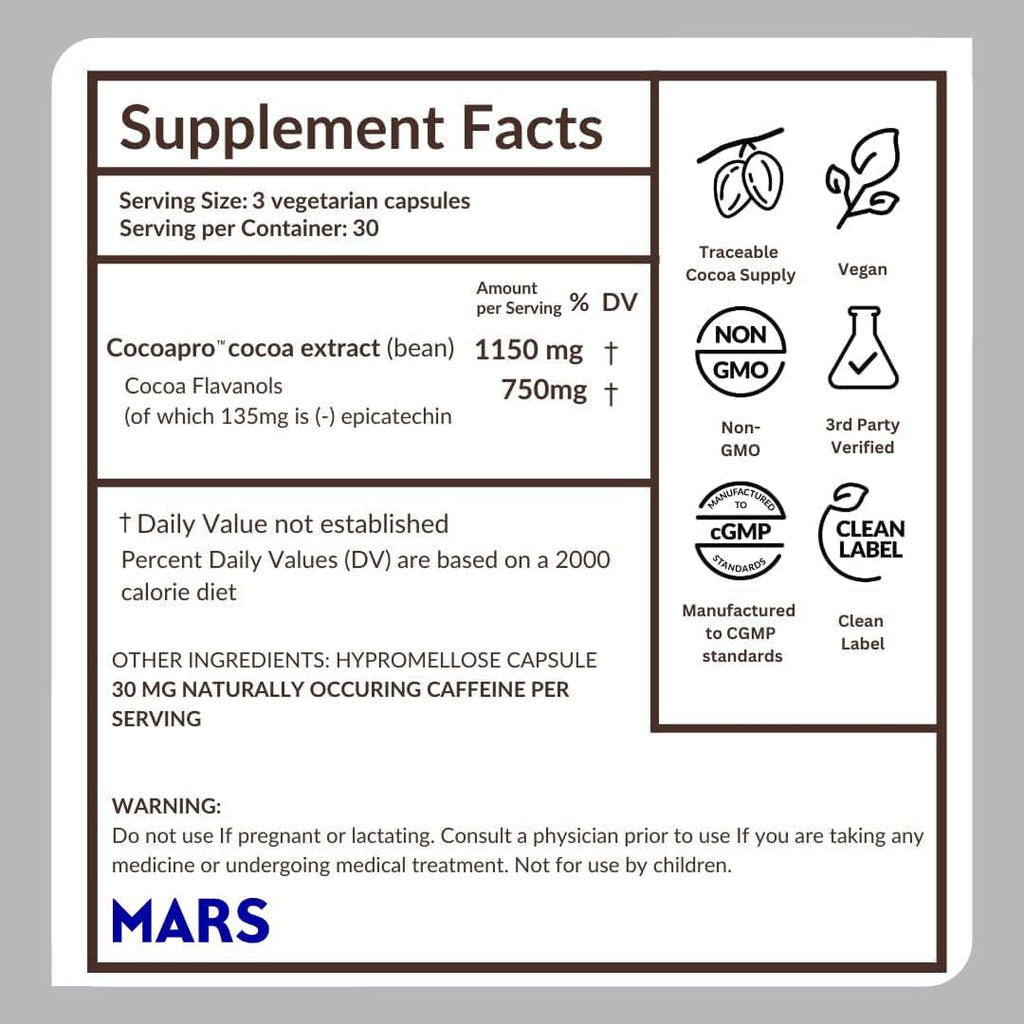 Cocoavia Ultra 750Mg Cocoa Flavanols – Heart & Brain Support, Memory & Blood Circulation Booster, High Flavanol Cocoa for Nitric Oxide, Energy & Oxygen Boost, Vegan, Gluten-Free, 30-Day Supply
