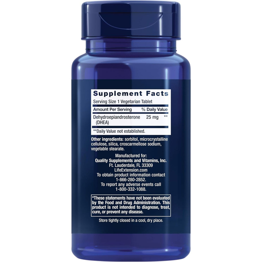 Life Extension DHEA 25 Mg – Hormone Balance Supplement, Memory, Muscle Health, Bone Health, Men’S Health, Women’S Health, Gluten-Free, Non-Gmo, Vegetarian, 100 Dissolve-In-Mouth Tablets