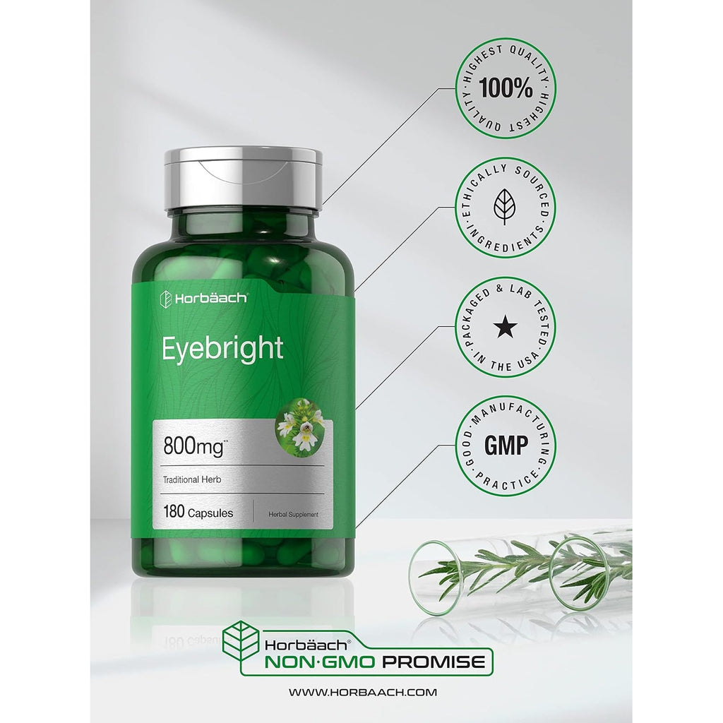 Horbäach Eyebright Herbal Supplement | 180 Capsules | Non-Gmo, Gluten Free