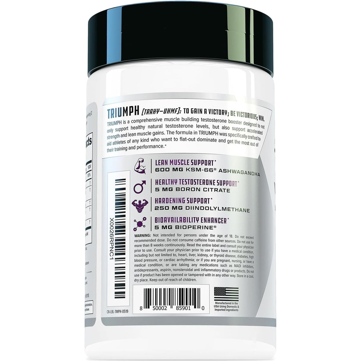 TRIUMPH Testosterone Booster for Men: Best Test Booster and Estrogen Blocker for Men with DIM, KSM 66 Ashwagandha, and Boron Citrate, Build Natural Lean Muscle Mass and Strength, 56 Veggie Capsules