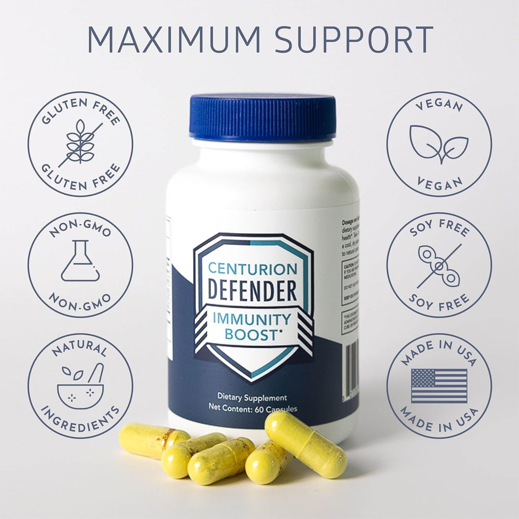 Centurion Labs Defender Immunity Boost, 5-In-1 Powerful Blend of Quercetin, Zinc, Vitamin D, Vitamin C, Copper to Help Support Overall Health, 60 Caps