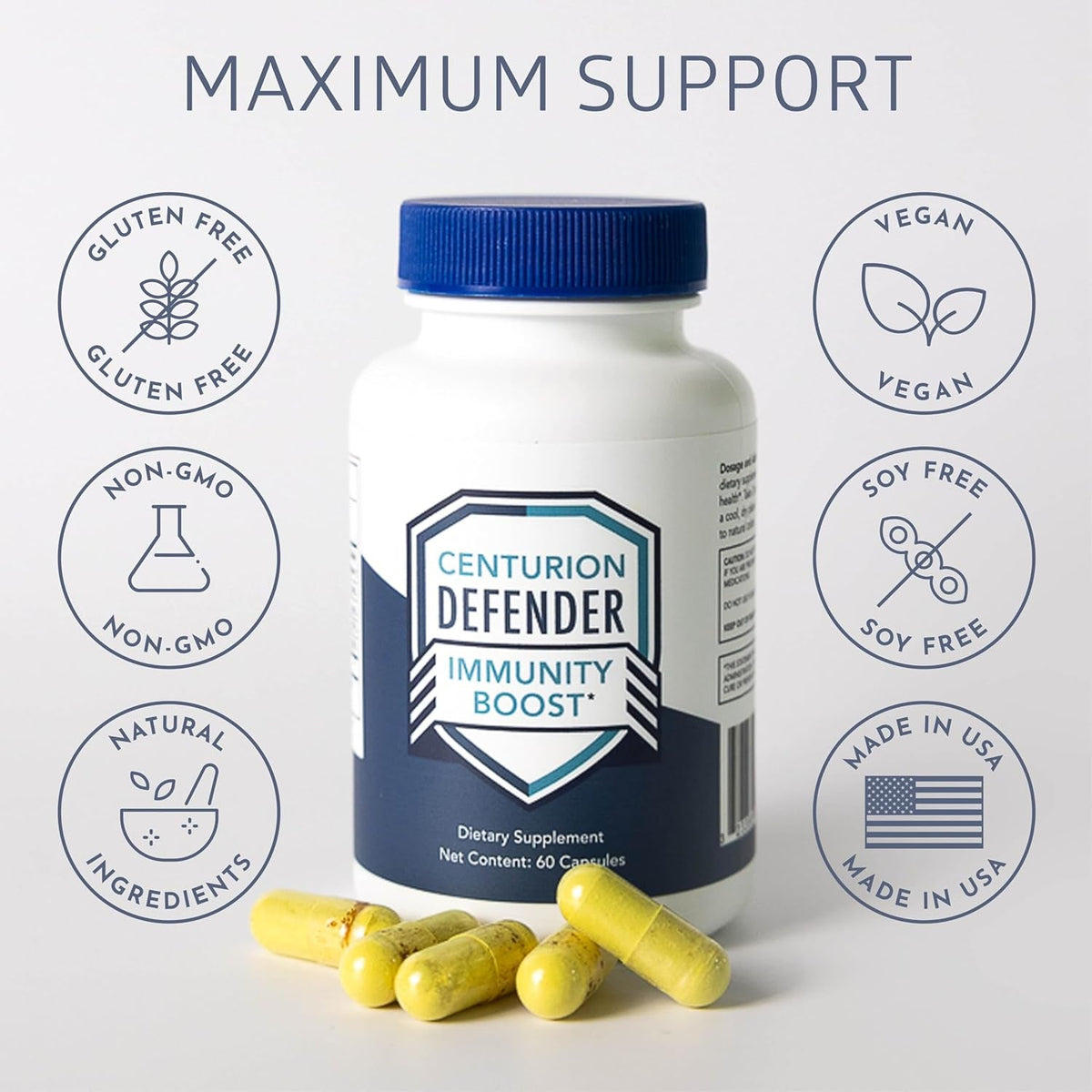 Centurion Labs Defender Immunity Boost, 5-In-1 Powerful Blend of Quercetin, Zinc, Vitamin D, Vitamin C, Copper to Help Support Overall Health, 60 Caps