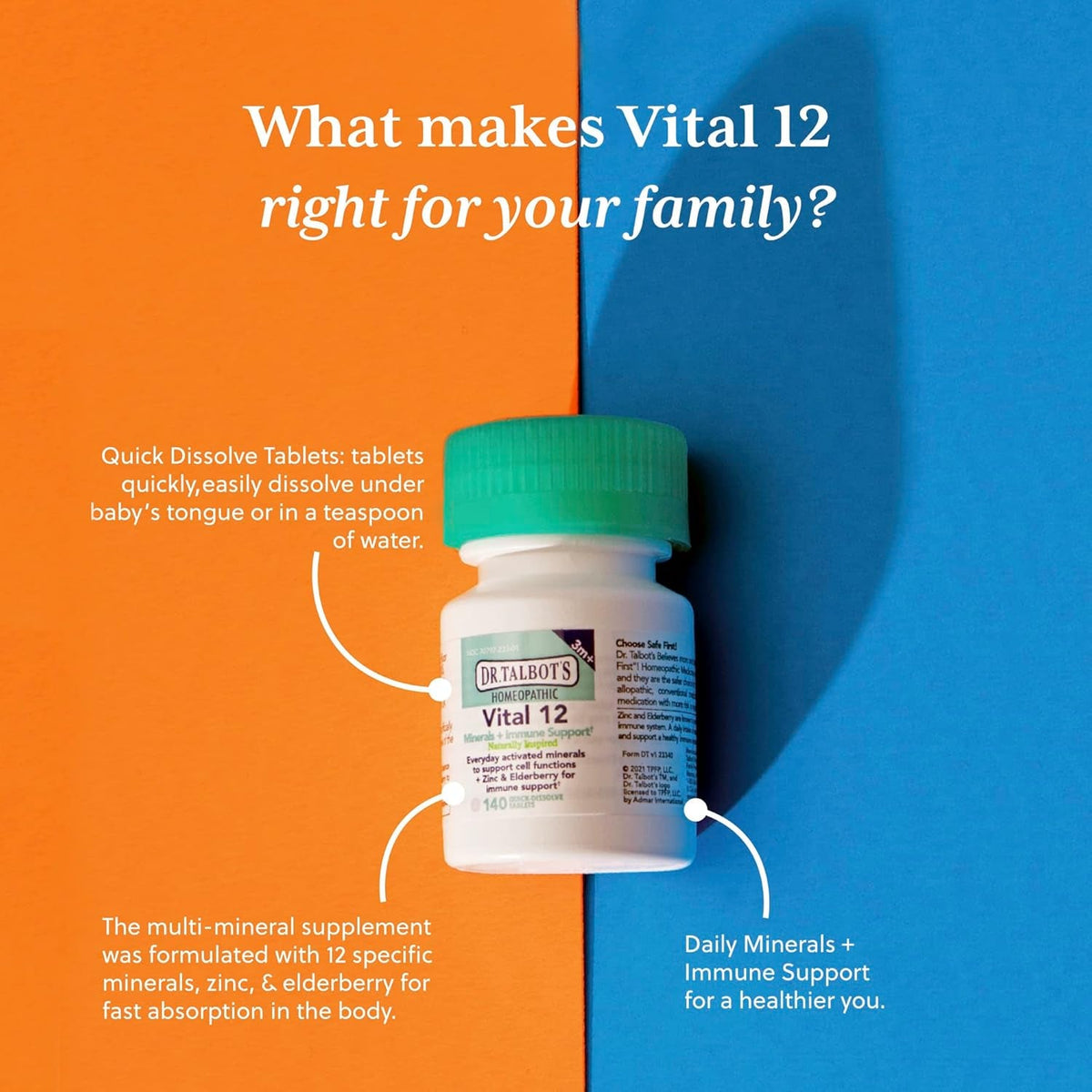 Dr. Talbot'S Vital 12 Tablets, Naturally Inspired, Minerals and Immune Support, Quick Dissolve, 140 Count
