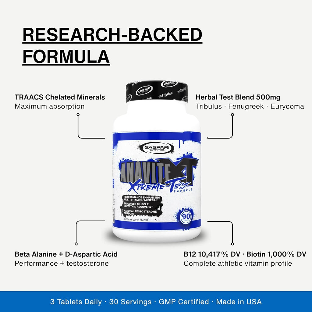 Gaspari Nutrition Anavite XT: Multivitamin and Mineral Complex for Men, Enhanced Muscle Growth and Recovery, Testosterone Support, 90 Tablets