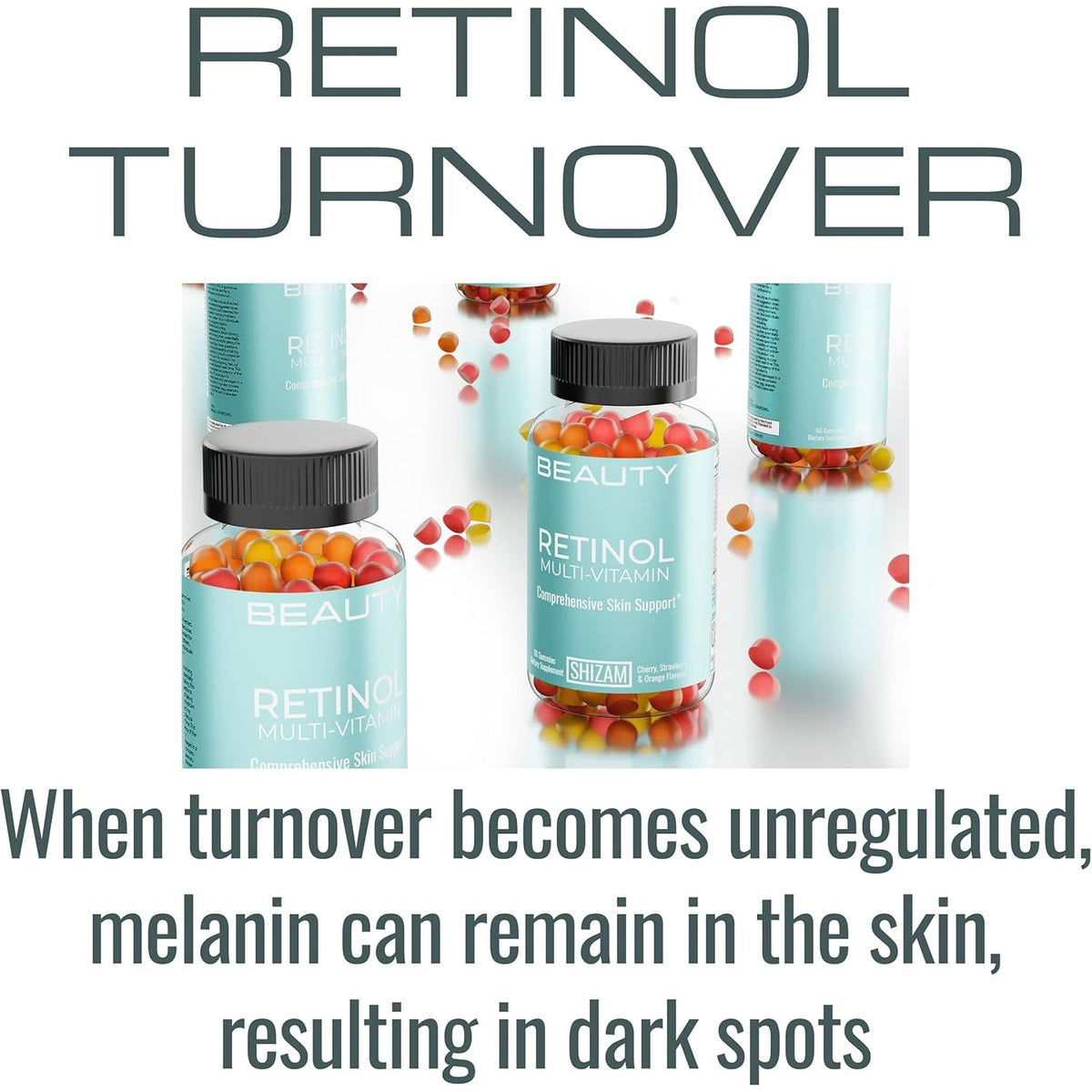 SHIZAM Retinol Vitamin a Gummies, Gummy Vitamins for Clear Complexion & Glowing Skin: Anti-Aging Multi-Vitamin for Women: Collagen Booster: Pill/Pills Capsule/Capsules Supplement/Supplements Alt