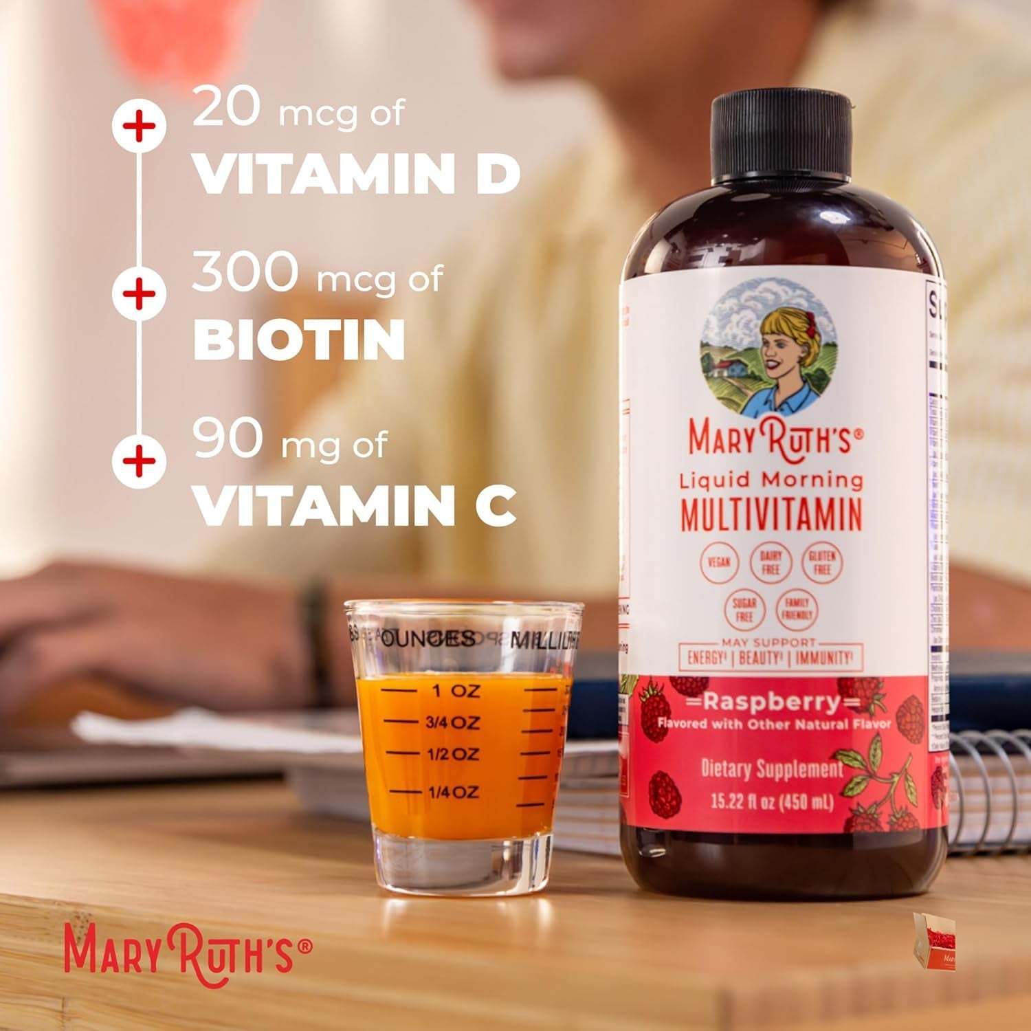 MARYRUTH'S Liquid Multivitamin for Women, Men & Kids | Vitamin a C D E B6 B12 Biotin Zinc | Immunity | Energy Metabolism | 15+ Key Nutrients | Vegan | Non-Gmo | Gluten Free | Sugar Free | 15 Servings
