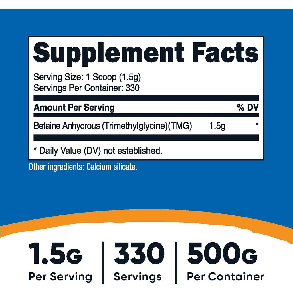 Nutricost Betaine Anhydrous Trimethylglycine (TMG) Powder 500 Grams