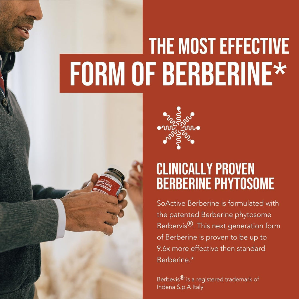 Soactive Berberine 550Mg: 9.6X Higher Absorption, Clinically Studied, Optimized Phytosome | Supports Metabolism & AMPK Activation | Non-Gmo, Soy-Free | Clinically Validated Dose | 60 Servings