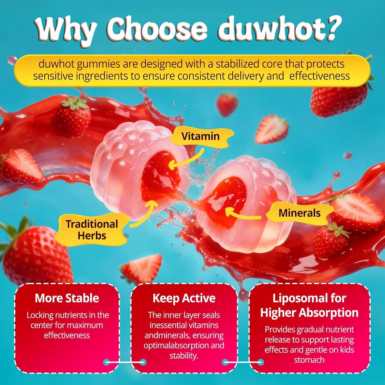 Duwhot Saffron for Kids Gummies Sugar Free, Saffron Magnesium Supplement W/Holy Basil, Rosemary, Omega-3 & Vitamins for Happy Kids, Brain, Energy & Vision Support, Vegan, Organic, 60 Chewables
