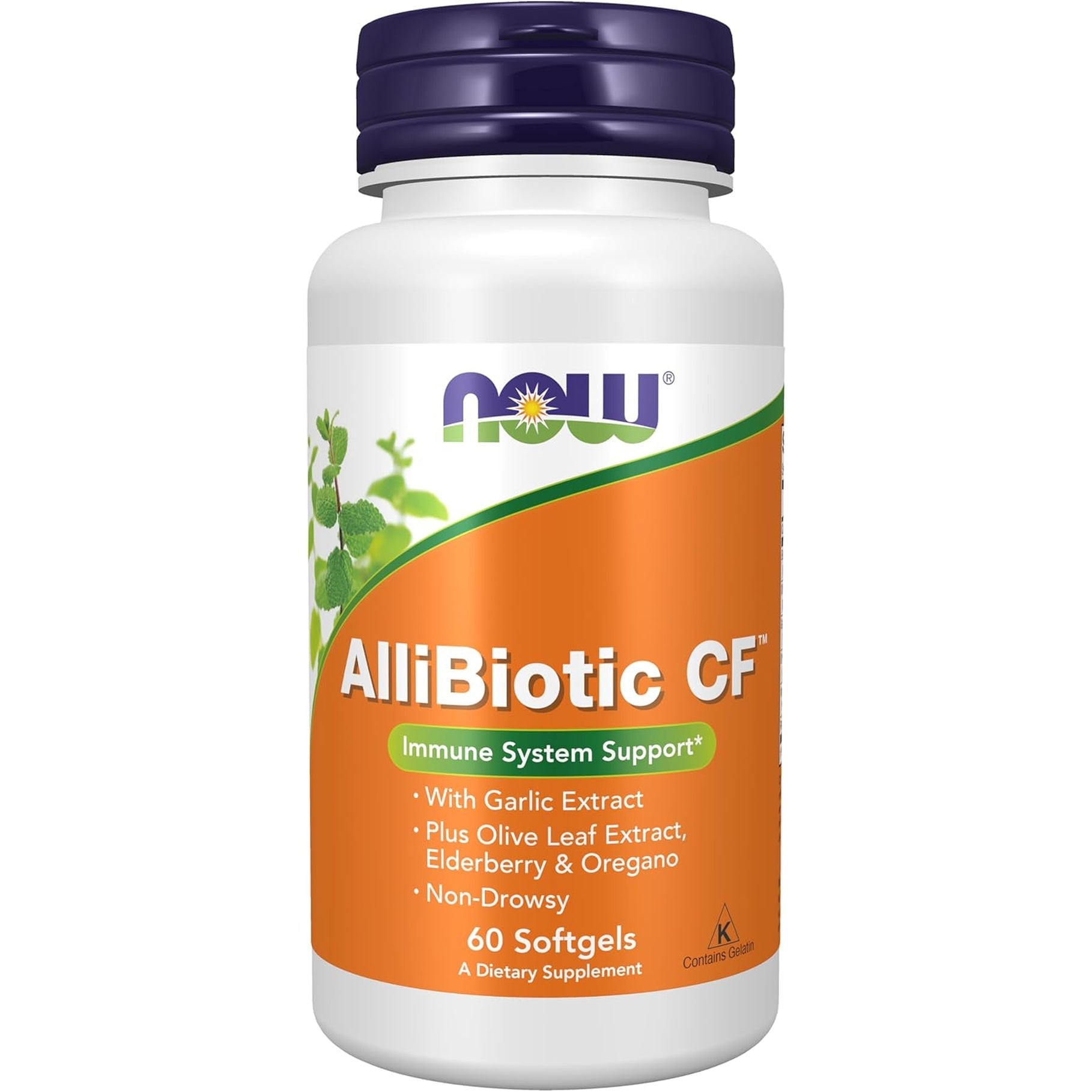 NOW Supplements, Allibiotic CF™, with Garlic Extract, Olive Leaf Extract, Elderberry & Oregano, Non-Drowsy Formula, 60 Softgels