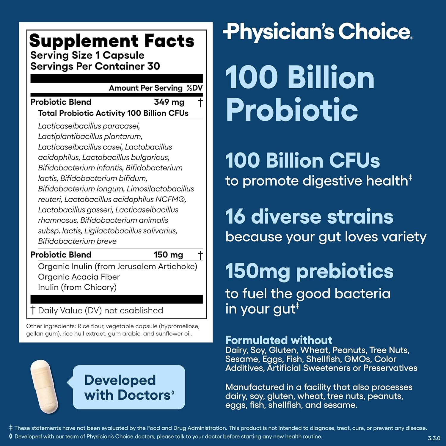 Physician'S CHOICE 100 Billion Advanced Probiotic - 16 Strains + Organic Prebiotics - Digestive & Gut Health - Supports Occasional Constipation, Diarrhea, Gas & Bloating - Probiotics for Women & Men