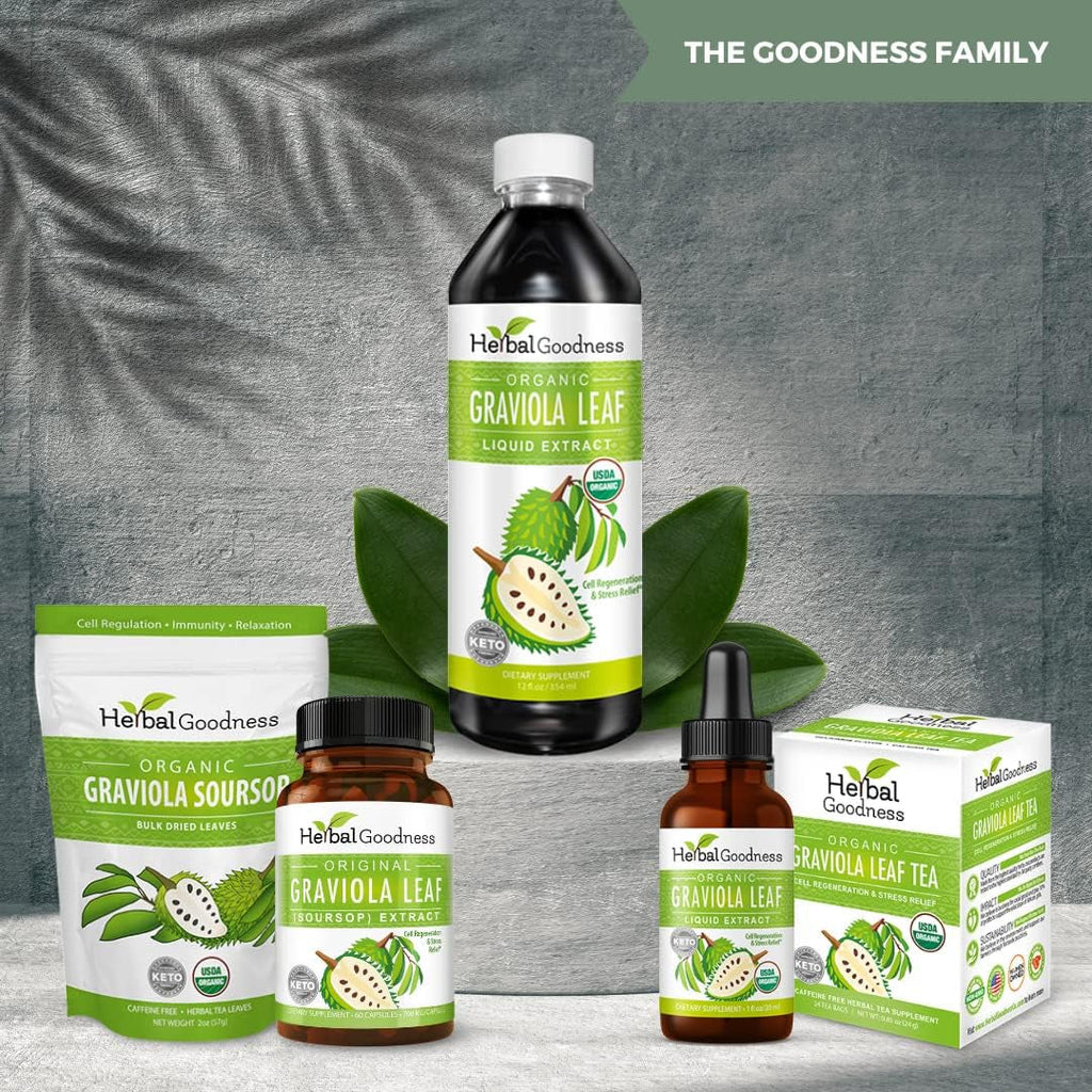 Herbal Goodness Organic Soursop Graviola Leaf Extract 1Oz – 15X Concentrated Guanabana Liquid Tincture | USDA Organic & Kosher Certified | Supports Cell and Immune Wellness | Soursop Bitters Liquid