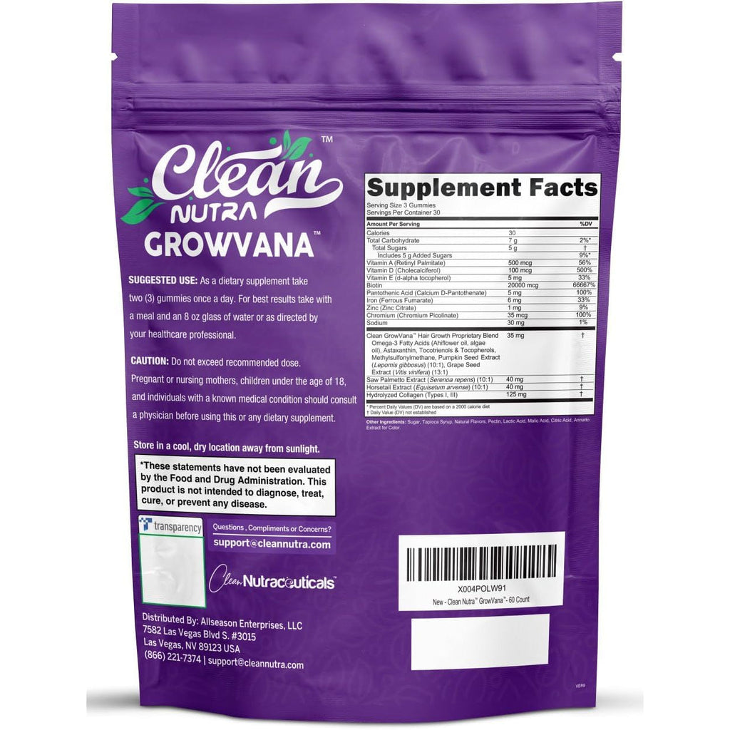 Growvana Hair Growth Gummies for Women Biotin Collagen Keratin Saw Palmetto Horsetail Astaxanthin Iron Zinc Pantothenic Acid Vitamin a D E Pumpkin Seed Ahiflower MSM Supplement by Clean Nutra 90 Count