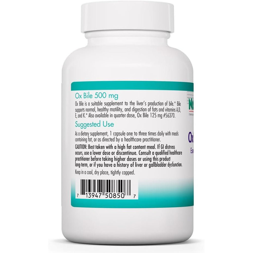 Nutricology Ox Bile 500 Mg - Supports Fat Digestion - 500 Mg Concentrated Bile Salts per Serving - Hypoallergenic & Vegetarian - 180 Servings - 180 Capsules