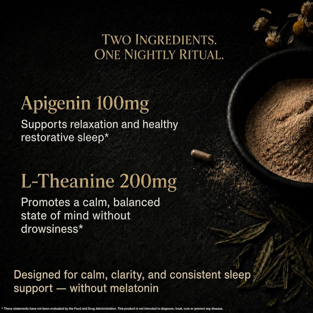 Apigenin 100Mg with L-Theanine 200Mg Supplement Capsules for Sleep Support, Relaxation, Clarity & Calm | Melatonin Free | 60 Vegan Capsules