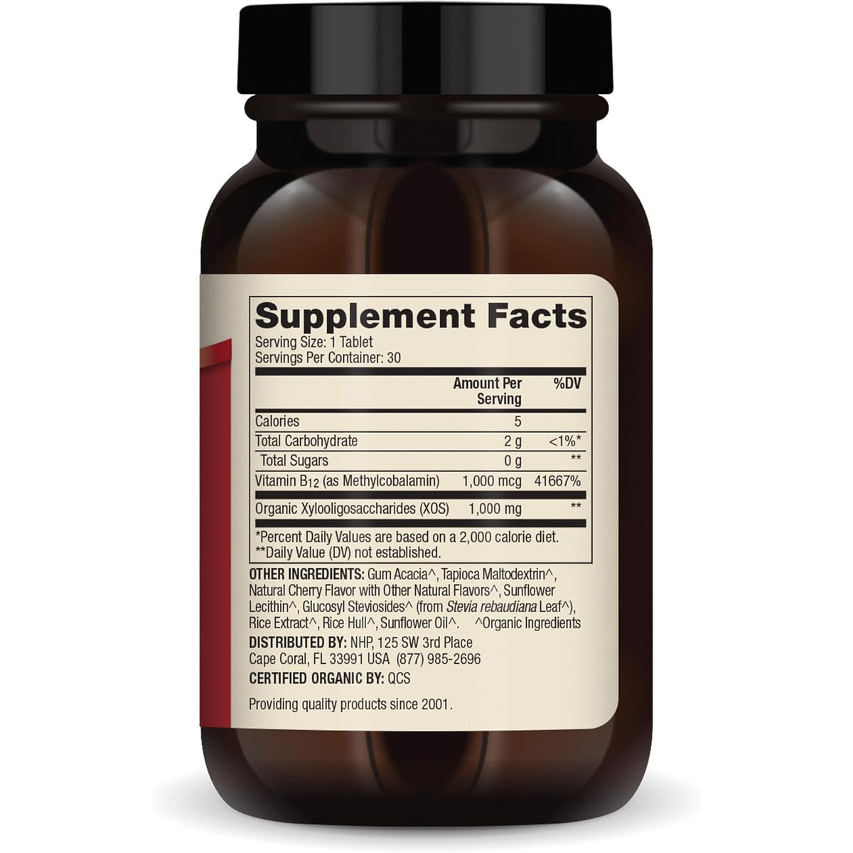 Dr. Mercola Organic Chewable Vitamin B12 Dietary Supplements, 30 Servings (30 Tablets), Natural Cherry Flavor with Other Natural Flavors, Non GMO, Gluten Free, Soy Free, USDA Organic