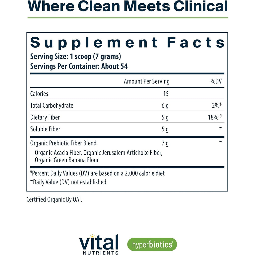 Hyperbiotics Vital Nutrients Organic Prebiotic Fiber Powder | Supports Gut Health and Digestive Regularity | Soluble Fiber Supplement for Women and Men | Vegan Organic Fiber Powder | 54 Servings