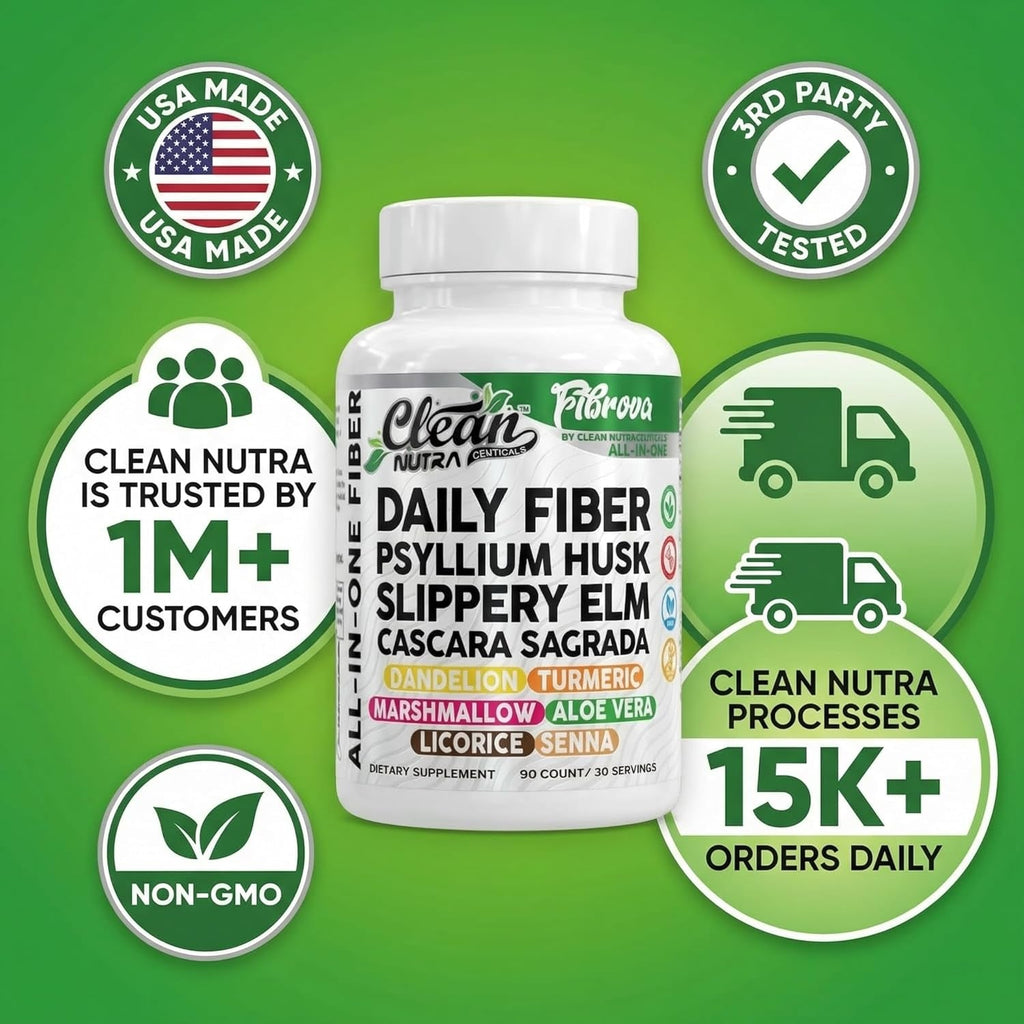 Fiber Supplement Capsules Slippery Elm Psyllium Husk Cascara Sagrada Dandelion Root Turmeric Supplement Aloe Vera Licorice Senna Marshmallow Root Digestive Health Cleanse 90 Pills by Clean Nutra