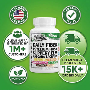Fiber Supplement Capsules Slippery Elm Psyllium Husk Cascara Sagrada Dandelion Root Turmeric Supplement Aloe Vera Licorice Senna Marshmallow Root Digestive Health Cleanse 90 Pills by Clean Nutra