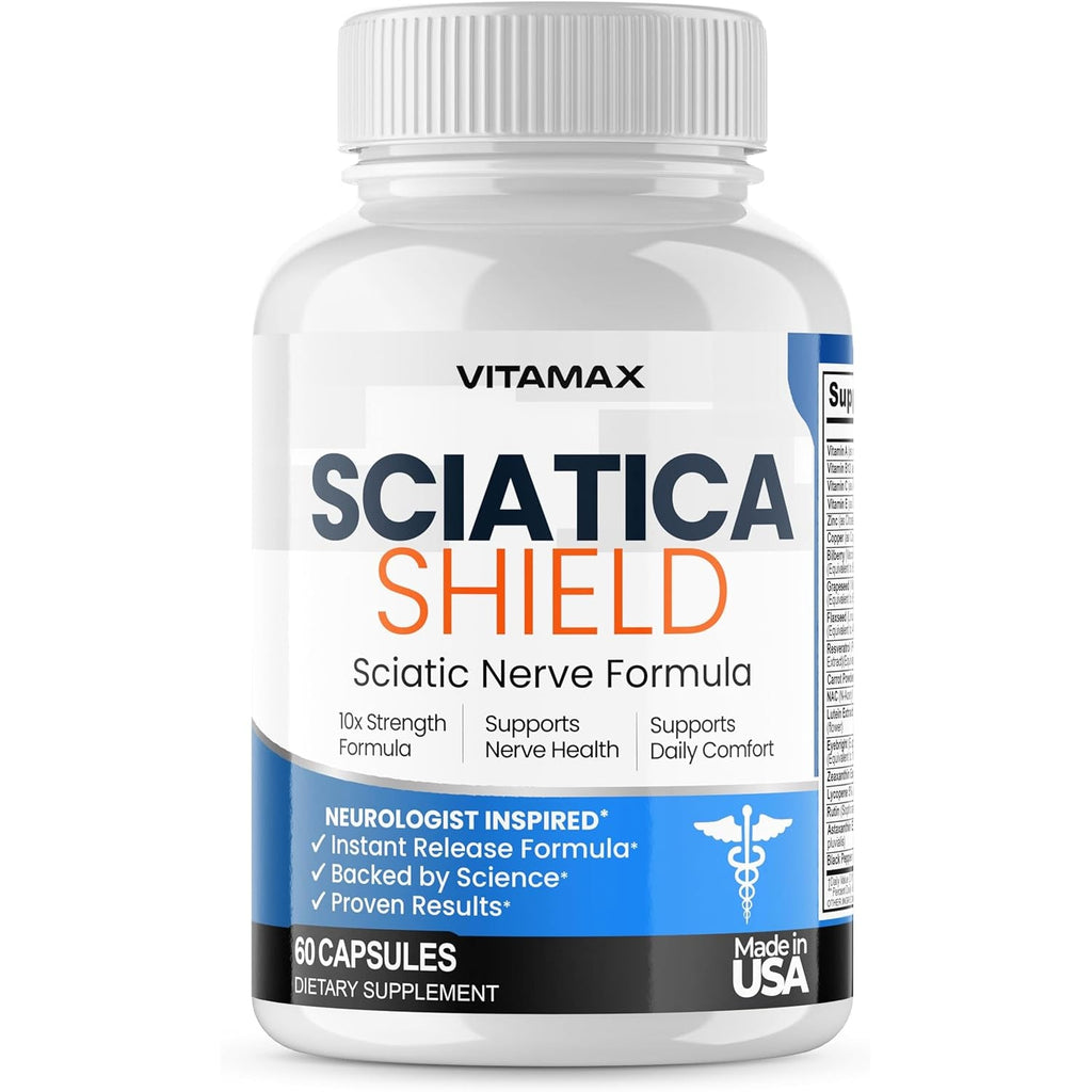 Sciatic Nerve Health Support Supplement – 10X Formula Alpha Lipoic Acid Folic Acid, Turmeric, Glucosamine, MSM, Vitamin B Complex - Made in USA – 60Ct