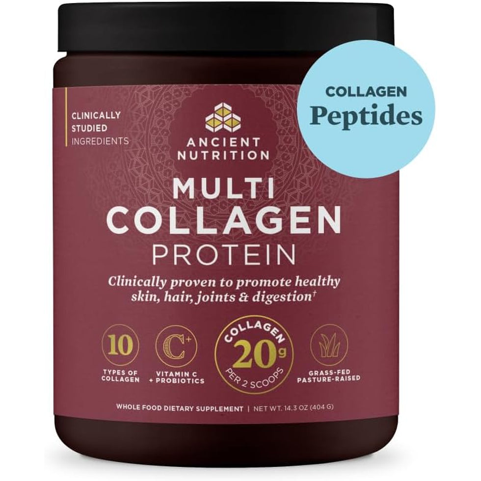 Ancient Nutrition Collagen Peptides Powder, Multi Collagen Protein, Women & Men, Vitamin C, Probiotics, Hydrolyzed Collagen, Supports Skin, Joints, Gut Health, Unflavored, 40 Servings