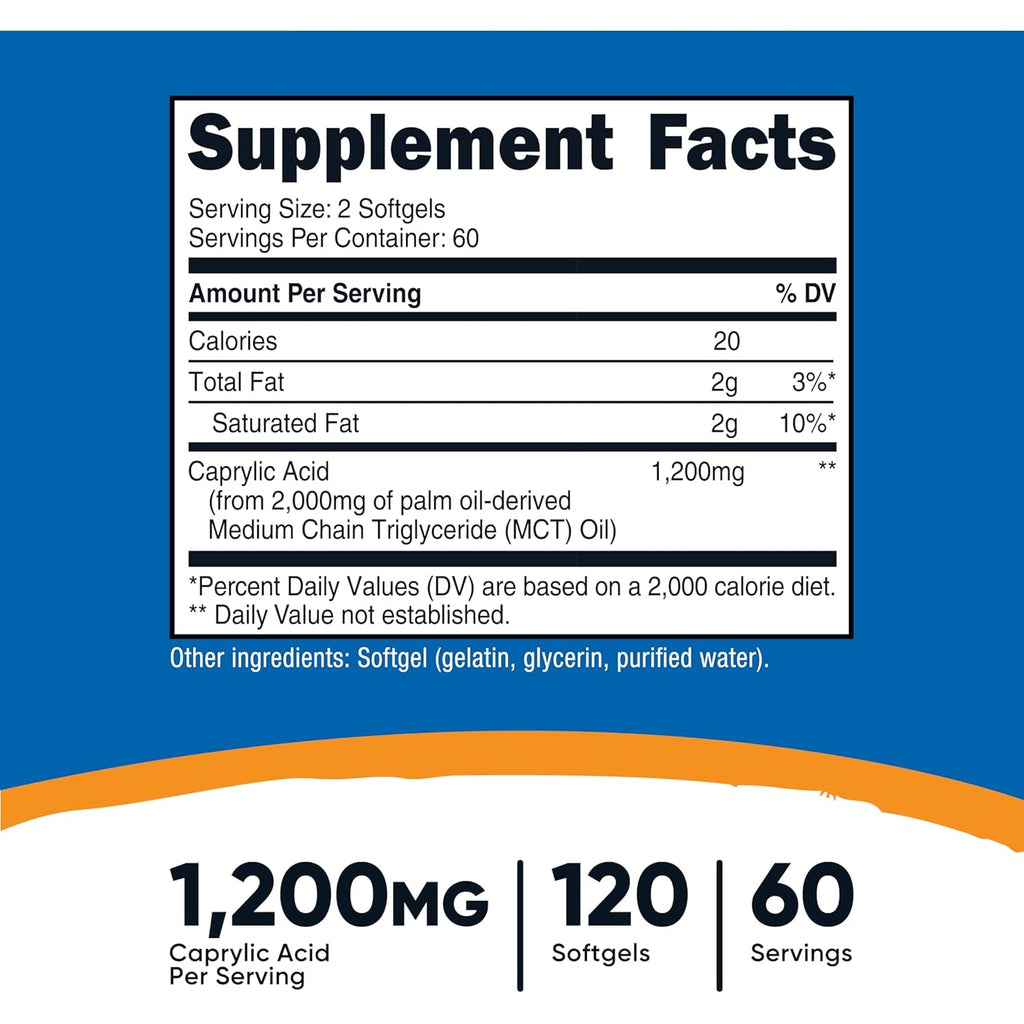 Nutricost Caprylic Acid 1200Mg, 120 Softgels