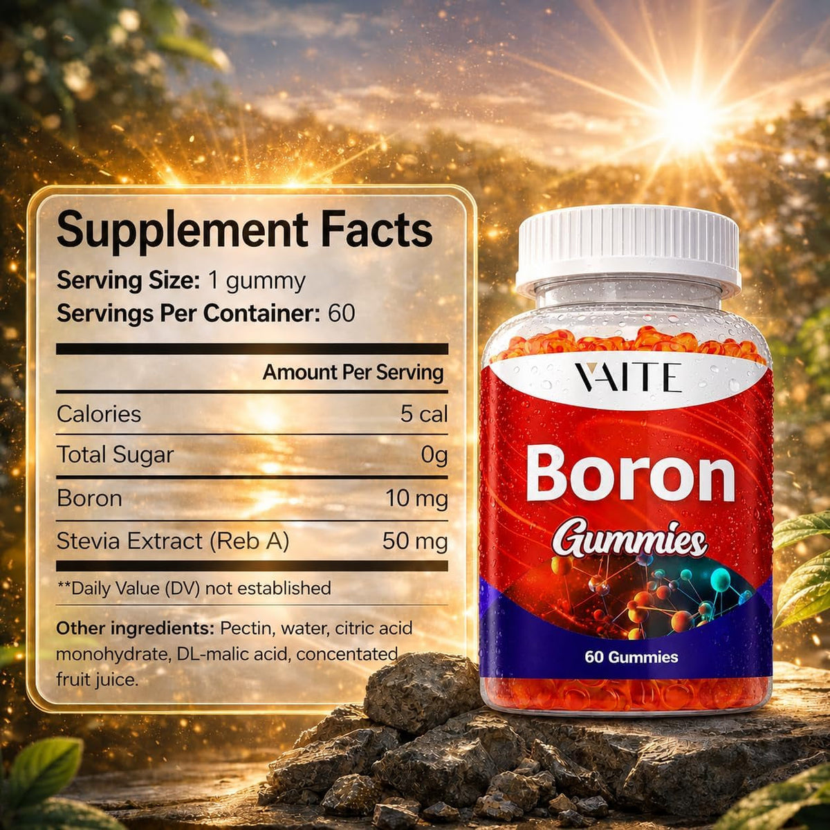 Boron Supplement for Men & Women – 10Mg Gummies – Vegan, Non-Gmo, Gluten-Free – Supports Bone Strength, Joint Flexibility & Immune System – Essential Mineral for Bone Density – 60 Chewables