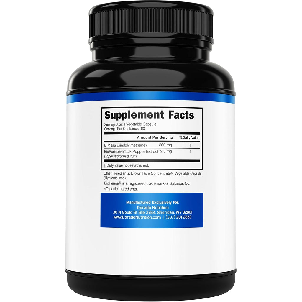 DIM Supplement for Women & Men (Diindolylmethane Estrogen Blocking Supplement, Hormonal Acne Treatment, Hormone Balance for Women) (200Mg per Serving) - Vegan, Gluten-Free, USA Made (60 Capsules)