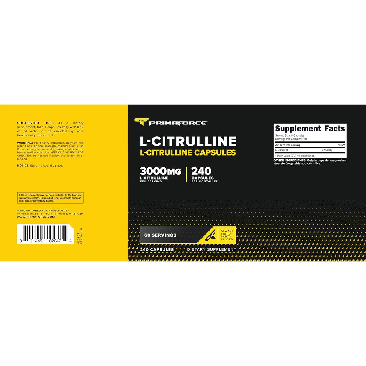 Primaforce L-Citrulline 3000Mg, 240 Capsules, 60 Servings