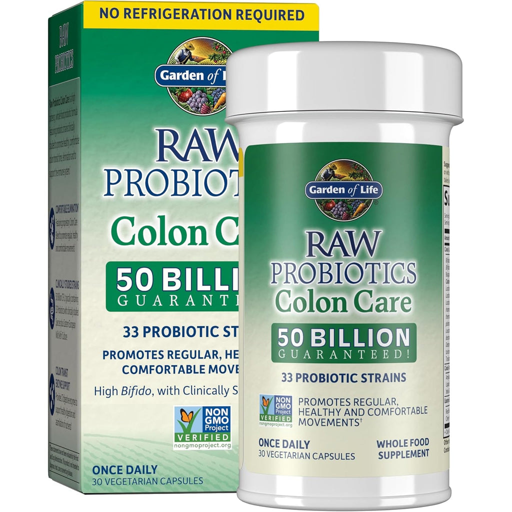 Garden of Life Probiotics for Women and Men - Raw Probiotics Colon Care 50 Billion CFU and Enzymes, Shelf Stable Once Daily Acidophilus Probiotic for Regularity and Immune Health Support, 30 Capsules