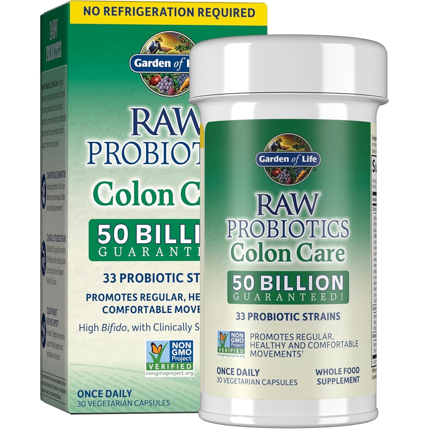 Garden of Life Probiotics for Women and Men - Raw Probiotics Colon Care 50 Billion CFU and Enzymes, Shelf Stable Once Daily Acidophilus Probiotic for Regularity and Immune Health Support, 30 Capsules