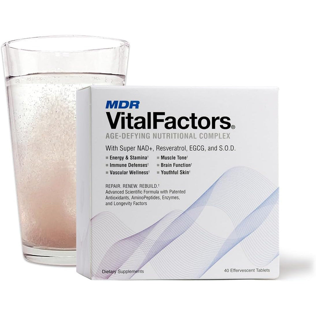 MDR Vitalfactors NAD+ Anti-Aging Drink Mix – Doctor Formulated Effervescent Tablets with Resveratrol, SOD, B12 & D3 – Supports Energy, Cellular Health & Vitality – 40 Tablets, Trusted since 1984