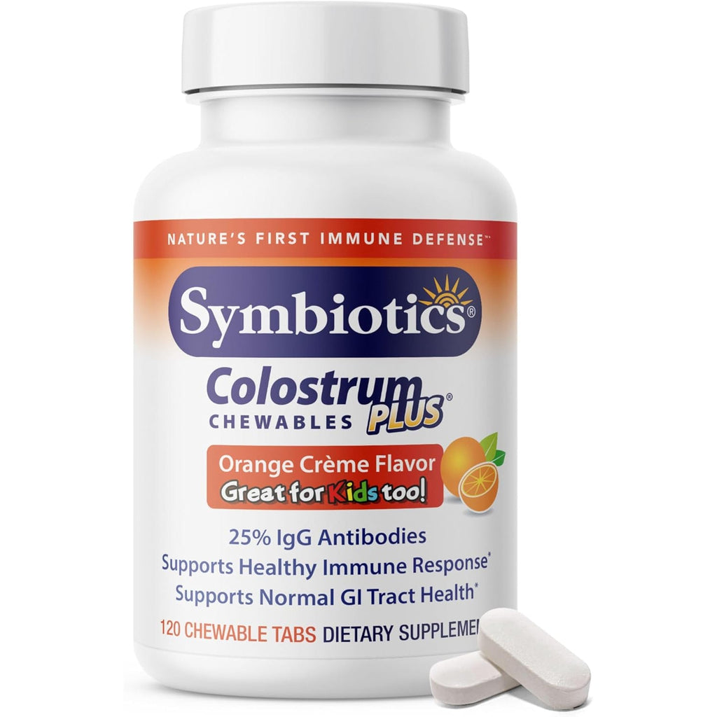 Symbiotics Naturade Colostrum Chewable Tablets Immune & Digestive Support with Lactoferrin, Gluten Free, Low Sugar, Easy Daily Wellness Nutrition (120 Count - Orange Cream)