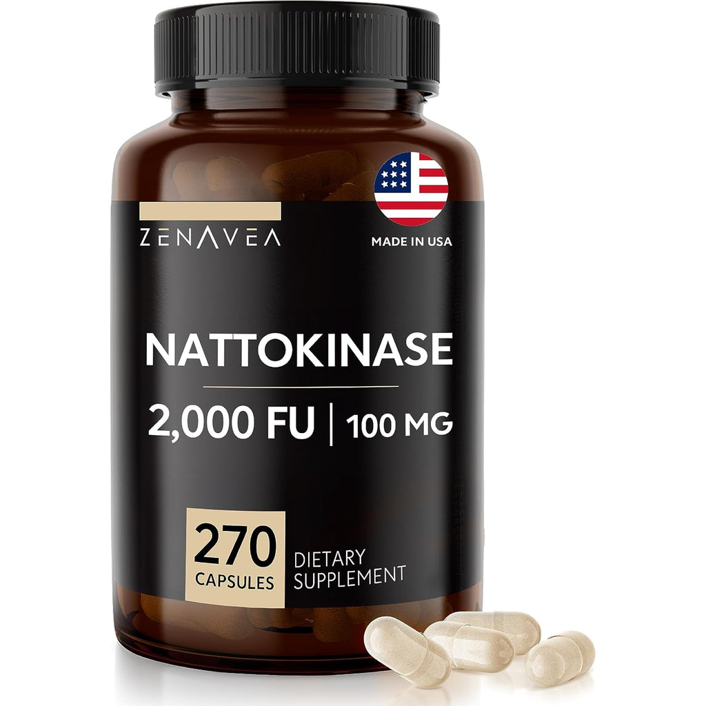 Nattokinase Supplement - 2000 FU of Enzyme - 270 Capsules of Nattokinase 100Mg - Gluten Free, Non-Gmo, Vegan