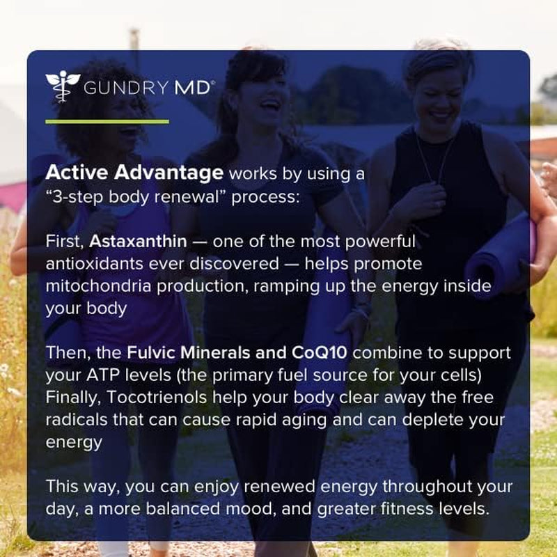 Gundry MD® Active Advantage Astaxanthin and Coq10 Supplement to Support Energy, Strength and Metabolism, 30 Count