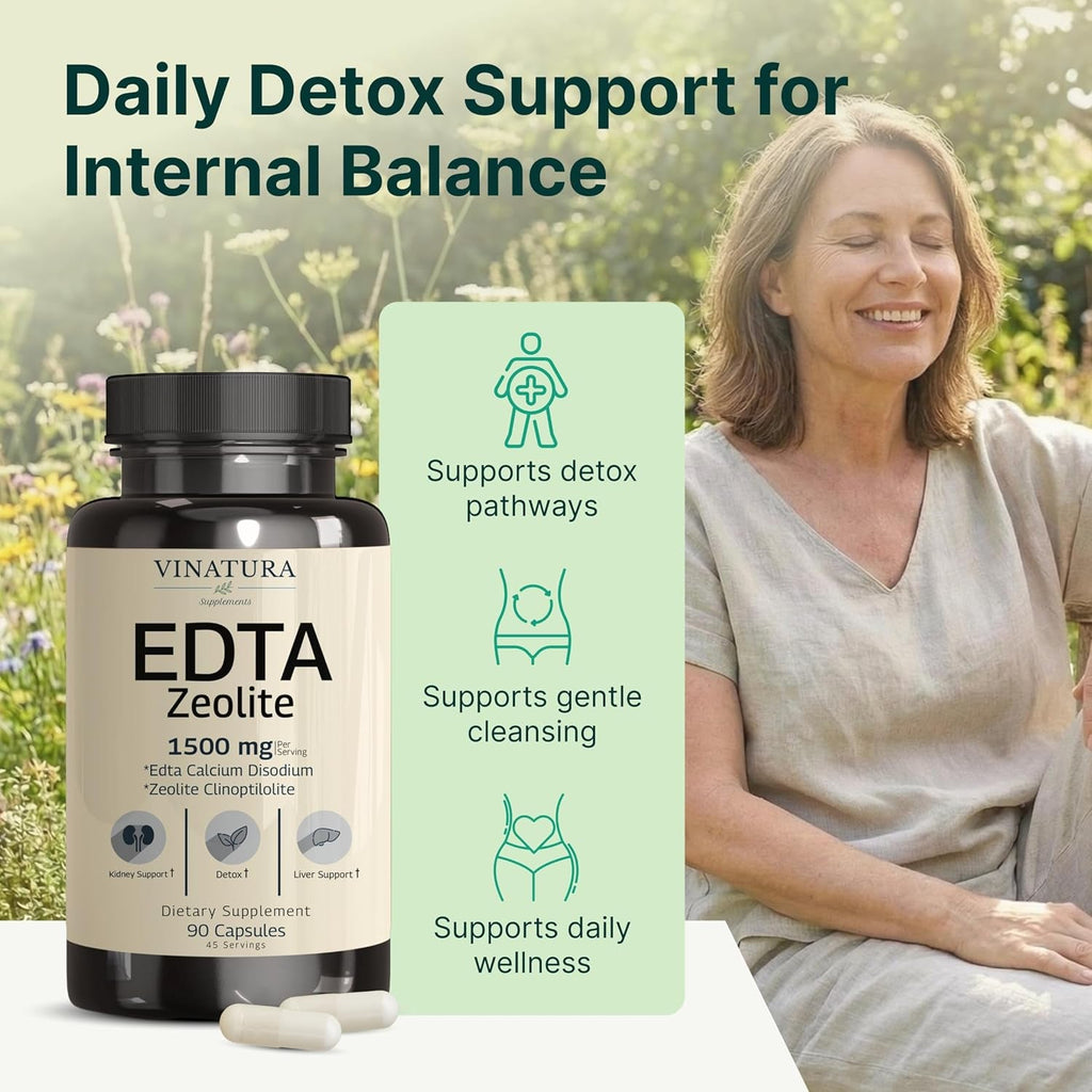 VINATURA EDTA Capsules - 1500Mg per Serv, USA Made & Tested, Liver Support - Edta Calcium Disodium, Kale Extract - 90 Capsules 45 Servings