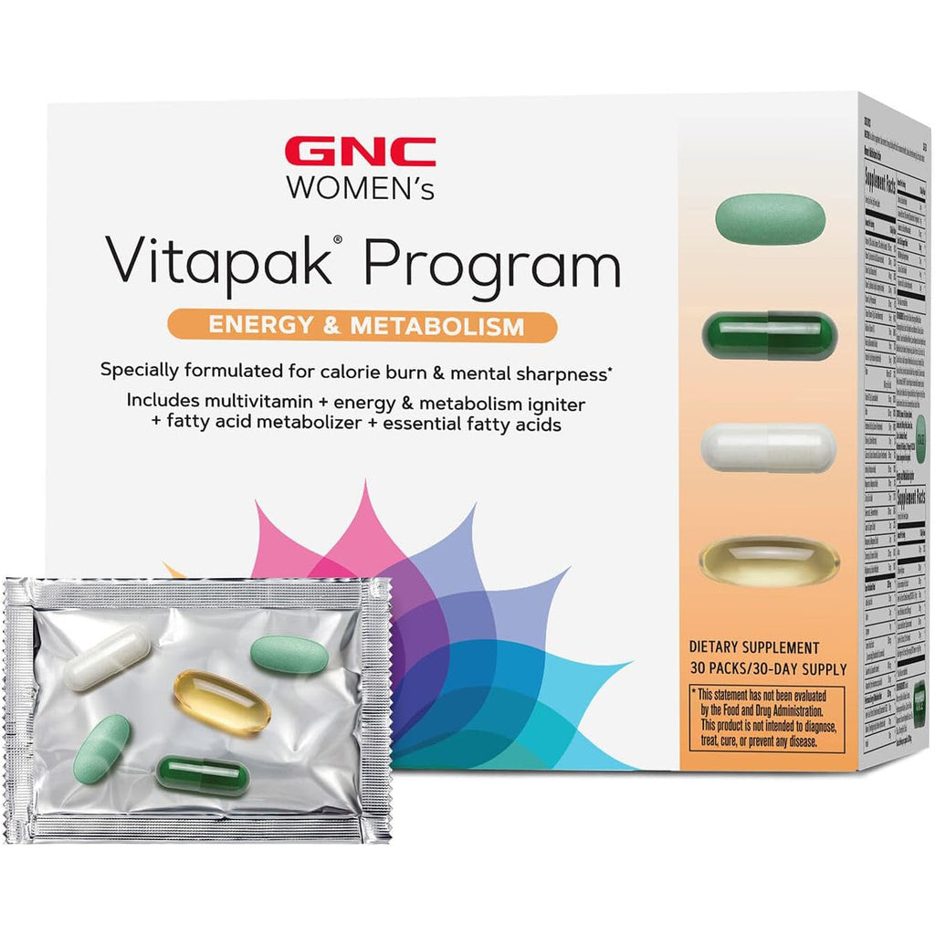 GNC Women’S Energy and Metabolism Vitapak Program, Convenient Complete Nutrition, 4 Products in 1 Packet, Calorie Burn, Mental Sharpness, 200Mg Caffeine, with Proven Ingredients, Omega 3S, 30 Svgs