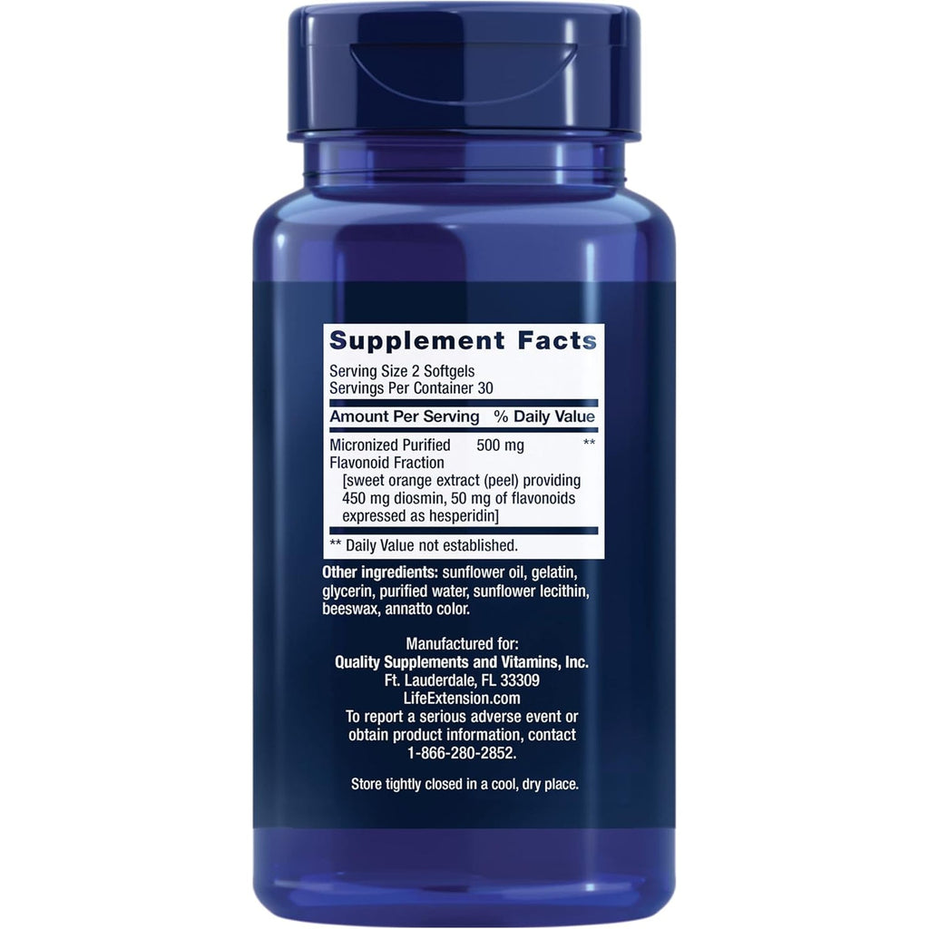 Life Extension Youthful Legs, Blood Flow, Vein Support, Circulation Supplement, Leg Health, Orange Peel Extract, Diosmin, Gluten Free, Non-Gmo, 60 Softgels