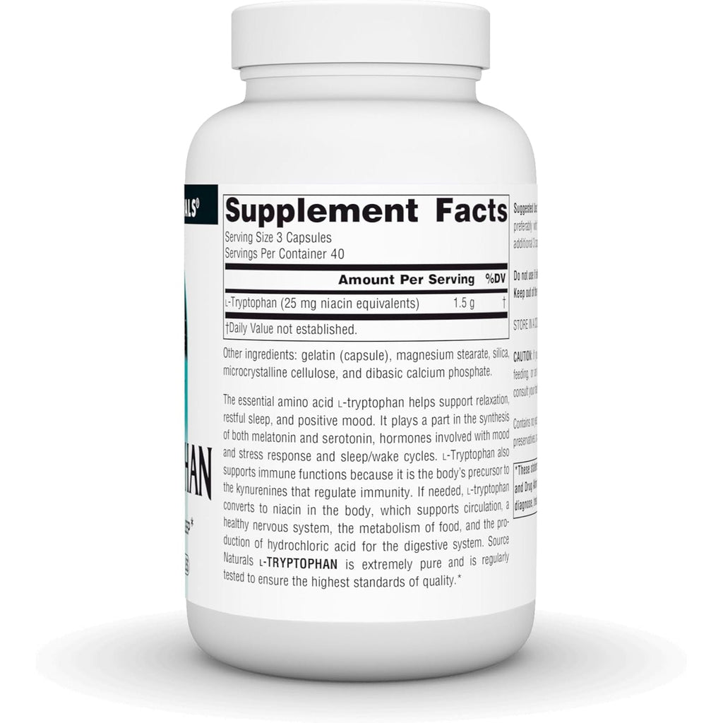 Source Naturals L-Tryptophan, for Mood, Relaxation, and Sleep*, 500Mg - 120 Capsules