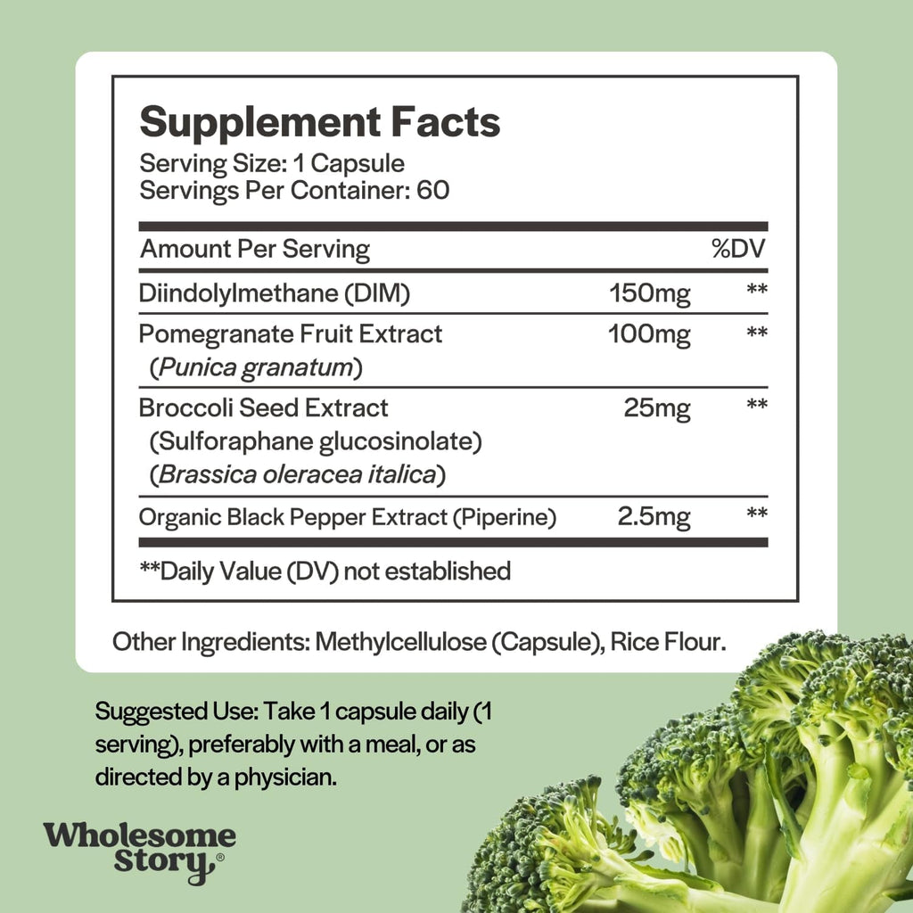 DIM Supplement Women | DIM SGS | Pomegranate, Broccoli and Black Pepper Blend | Estrogen & Hormone Balance for Women | Cell and Tissue Health | 60-Day Supply | Clean Label Project Certified