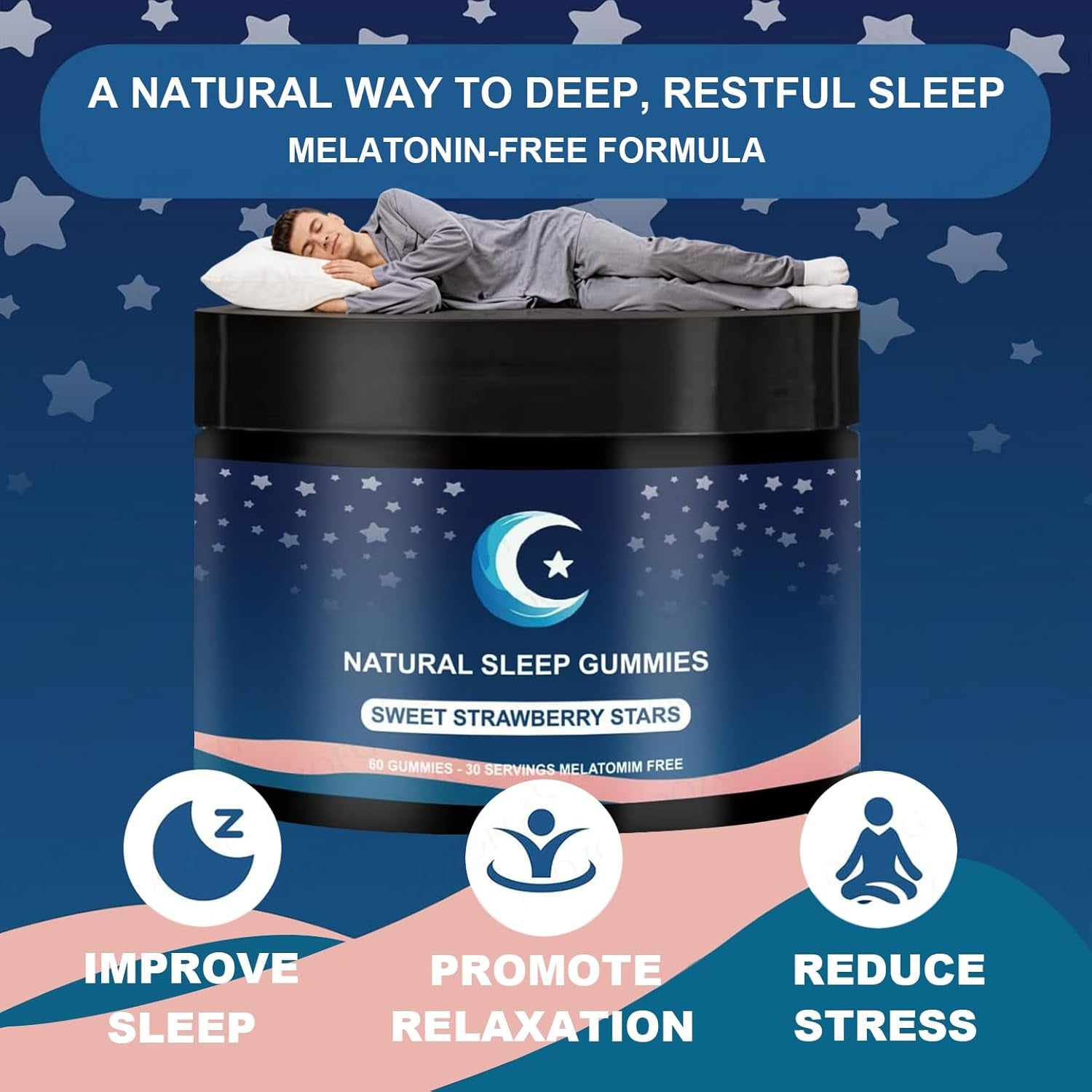 ZAYMAN Melatonin Free Sleep Gummies, Natural Sleep Aid Gummies with L-Theanine, Magnesium Glycinate, Valerian Root, Passionflower - Sugar Free, Strawberry Flavor, Vegan, 60 Count
